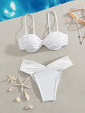 Sexy Pleate High Waist Bikini Set 2025 Women Halter Push Up Underwire Two Piece Swimsuit Summer Bathing Suit Swimwear Biquini