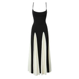 Foridol Black Beige Patchwork Summer Women's Dress Spaghetti Strap A-line Pleated Party Vestidos Sleveless Beach Casual Dress
