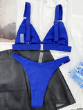 Ribbed Triangle High Cut Bikini Women Swimsuit Female Thong Swimwear Two Pieces Bikini Set Rings Bather Bathing Suit Swim Lady