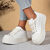 Korean Round Toe Platform Sneakers Women 2026 Autumn Lace Up Thick Bottom Vulcanized Shoes Woman Plus Size 43 Non Slip Sneakers