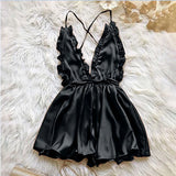 Sexy Lingerie Women's Sexy Dress With Wooden Ear Edge Deep V Neck Neck Tie Backless Sexy Lingerie Set 3x