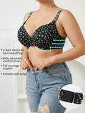 Plus Size B C D Thin Cup Women's Bra Wide Straps Push up Bra Stylish Heart & Rhinestone Comfy Side Bulge Control Underwire Bra