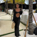 3 Pieces Women's Sexy Bikini Set 2025 New Swimwear Long Dress Cover up Female Beachwear Bathing Suit Summer Swimming Outfit