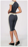 Color Blocking 2PCS Yoga Set Women's Tracksuit Short Sleeve O Neck Sports T Shirts High Waist Cropped Pants Tight Fitness Suits