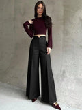 Women's Black High-Waisted Suit Pants Draped Slim-Fit Versatile Workwear for Lady Spring Autumn High-Waisted Straight-Leg Pants