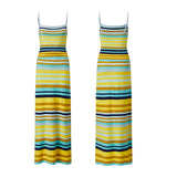 Women’s Bohemian Style Striped Two Piece Outfits Spaghetti Strap Tank Tops and Long Skirt Sets Summer Beach Street Wear