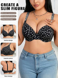 Plus Size Heart Pattern Women's Bra Stylish Push up Bra Rhinestones Adjustable Wide Straps Underwire Thin Cup Comfy Lingerie