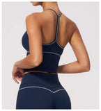 Summer Back I Shaped Sports Bra Sexy Deep V Neck Contrast Color Slimming Yoga Tank Top Outdoor Workout Fitness Gym Running Vest