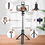 Roreta Wireless Tripod Stand Selfie Stick with Light Bluetooth Remote Control Extendable for iPhone Cellphone Tiktok Live Stream
