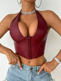 Shaping Top Shaping Solid Color Halter Fishbone Front Buckle Bra Sexy Hot Girl PU Leather Neck Hook Buckle Vest Pure Desire RFJR