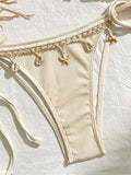 Shell Decoration Halter String Strappy Bikini Women Swimwear Female Swimsuit Two-pieces Bikini Set Ribbed Bathing Suit Swim Lady