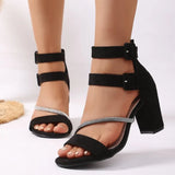 2026Women Shoes Sandals Peep Toe Block Heels Buckle Strap Flock  Summer Concise