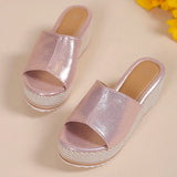 2025 Summer Chunky Platform Slippers for Women Pu Leather Wedges High Heel Sandals Woman Plus Size 36-43 Beach Sandles Female
