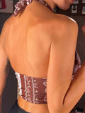 XS - L Sexy Printed Splicing Halter Knotted Bikini Top Female Swimsuit Women Swimwear Bather Bathing Suit Swim Beach Top V5817