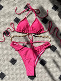 Halter Wrap Around Shell Decorated Bikini Women Swimwear Female Swimsuit Two Pieces Bikini Set Bathing Swimming Swim Suit Swim
