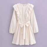 Foridol Ruffles Tierred Beige Lantern Sleeve Women's Dress Spring Summer O Neck Casual Short Vestidos A-line Beach Dress 2025