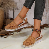Hollow Fabric Roman Shoes Summer Travel Round Head Wedge Toe Fashion Sandals Comfortable Thick-sole Women's Shoes 2026