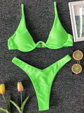 Sexy Neon V-bar Underwired Bikini 2025 Female Ribbed Swimsuit Women Thong Swimwear Two-pieces Bikini set Push up Bathing Suit