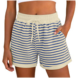 Y2k Cute Contrast Color Elastic High Waist Striped Shorts Women Drawstring Summer Shorts With Pockets Loose Fit Ribbed Shorts