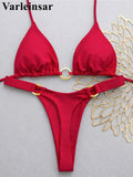 XS - L Halter Metal Ring Mini Thong Bikini Female Swimsuit Women Swimwear Two-Pieces Bikini Set Bather Bathing Suit Swim V8107