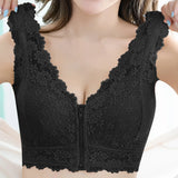 Zipper Sexy Lace Bras For Women V Neck Push Up Padded Brasiere Tops Hollow Out Bralette Breathable Comfortable Women'S Underwear