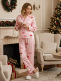 Women’s Two Piece Christmas Pajamas Set Long Sleeve Button Shirt Tops and Long Pants Fall Lounge Outfits