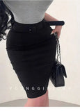 Korean Pure Desire Style Sexy OL High Waist Back Slit Mid Length Skirt Belt School Girl Uniform Fashion Women Mini Skirts UJR8