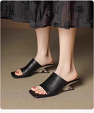 Luxe  Square Toe Slide Sandals Premium Leather One Strap Mules Chunky Sole Backless Loafers Dressy Casual Summer Shoes