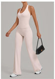 2PCS Yoga Suit Women Hanging Neck Slim Sports Tank Top Gym Tracksuit Outwear High Waist Leggings Workout Fitness Running Sets