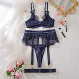 2025 Sexy Swimsuit Four Piece Set Hollow Out Mesh Lace Sheer Gathering Body Charm Bra Set Bikinis Women Bikini High Waist 5MJK
