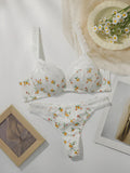 Women's Sweet Small Floral Pattern Underwear Set with Steel Hoop Crowd Push Up Suitable for Beach Vacation Wear MR3414