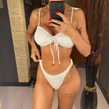 Wrinkled Crinkled Knotted Bikini Women Swimwear Female Swimsuit Two-Pieces Bikini Set Brazilian Bather Bathing Suit Swim V5709