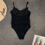 2023 Vintage Swimsuit Women One Piece Ruffle Strap Swimwear Female Push Up Monokini Padded Beach Bathing Suits Black Bodysuits