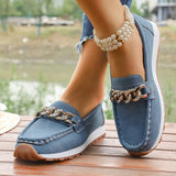Fashion Metal Chain Soft Sole Flats Shoes Women Spring Autumn Pu Leather Platform Loafers Woman Slip On Non Slip Casual Shoes
