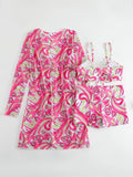 New Sexy 3 Pieces Suit for Women Neck Hanging Bikini Set+Cover-up Swimwear Sunproof Tankini High Waist Shorts Swimsuit Beachwear