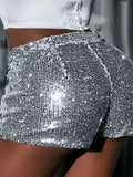 New Versatile Sequins High Waist Shorts Casual Shorts Bar Dance Performance Shorts Shine Zipper Sexy Pure Desire Nightclub XMWV
