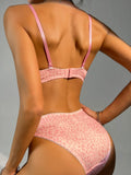Women's Sexy Lingerie Set With Pink Leopard Print And Black Printed Women's Steel Ring Push Up Bra And Underwear Set A2135