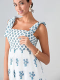 Flower Print Tie Strap Swing Dress Women A-Line Square Neck Tiered Ruffled Summer Bohemian Beach Long Tank Dress