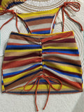 3PCS With Skirt Sarong Knitted Striped Bikini Women Swimsuit Female Swimwear Three Pieces Bikini Set Bathing Suit Swim Beachwear
