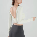 Women's Long Sleeve Yoga Top Cross Back Fitness Exercise Suit Fixed Chest Cushion Comfortable Sports Bra Top