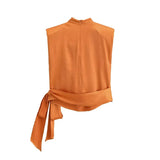 Women's Fashionable Casual Silk Satin Texture Knot Satin Sleeveless For Women Neck Design Shoulder Elegant Party Top Casual 9RIK