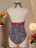 Tiger Printed Halter Deep V Neck One Piece Swimsuit Women Swimwear Female Backless Monokini High Cut Bathing Suit Swim Bodysuit