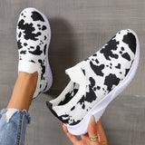 Plus Size 43 Printed Knitted Flats Shoes Women 2026 Breathable Mesh Soft Sole Sneakers Woman Comfy Non Slip Casual Sport Shoes