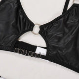 Toucheart Sexy Hollow Out Halter Chain Lingeries Bra Set Exotic Glossy Pu Leather Set Underwear For Women Bra Set Sexy Lingerie