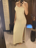 V Neck Sleeveless Hollow Out Crochet Knitted Tunic Beach Cover Up Cover-ups Beach Dress Beach Wear Beachwear Female Women V7212