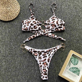 Sexy Metal Rings Leopard Brazilian Bikini Female Swimsuit Women Swimwear Two-piece Bikini set Bather Bathing Suit Swim V1441L