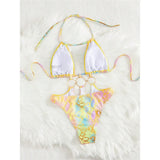 S - XL Printed Halter Metal Rings One Piece Swimsuit Women Swimwear Female Monokini High Leg Cut Bather Bathing Suit Swim V7721