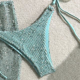 With Mesh Sarong Skirt Halter Bikini Women Swimwear Female Swimsuit Three-pieces Bikini Set Fishnet Bathing Suit Swim Beachwear