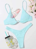 Sexy Neon V-bar Underwired Bikini 2025 Female Ribbed Swimsuit Women Thong Swimwear Two-pieces Bikini set Push up Bathing Suit
