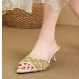 Pink Fashion High Heels Sandal Slides For Women Sexy Pointed Toe Slippers Elegant Ladies Heels Shoes